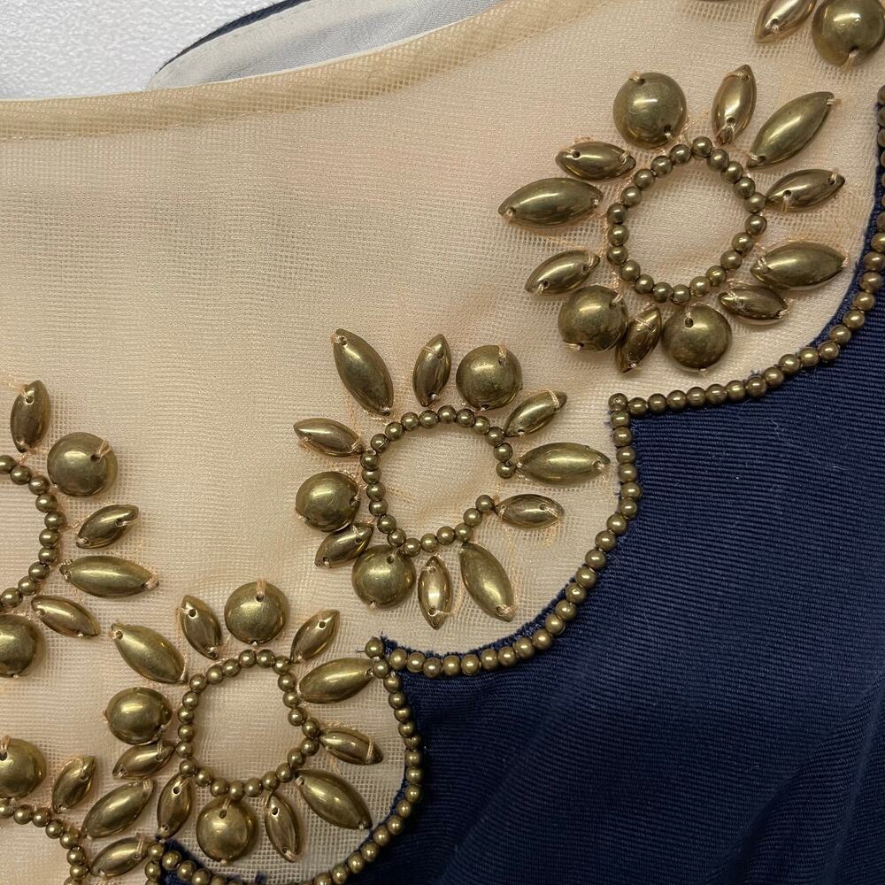 Lilly Pulitzer Wythe Navy Embellished Gold Beaded Shift Dress Size 00 - Picture 4 of 12